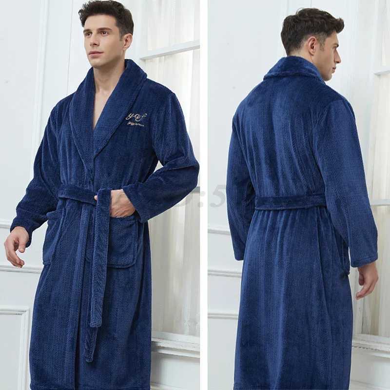 Autumn Winter Flannel Long Robe Couple Thicked Warm Sleepwear Men Casual Bathrobe Gown Plus Size Nightgown Women Loose Home Wear C251202