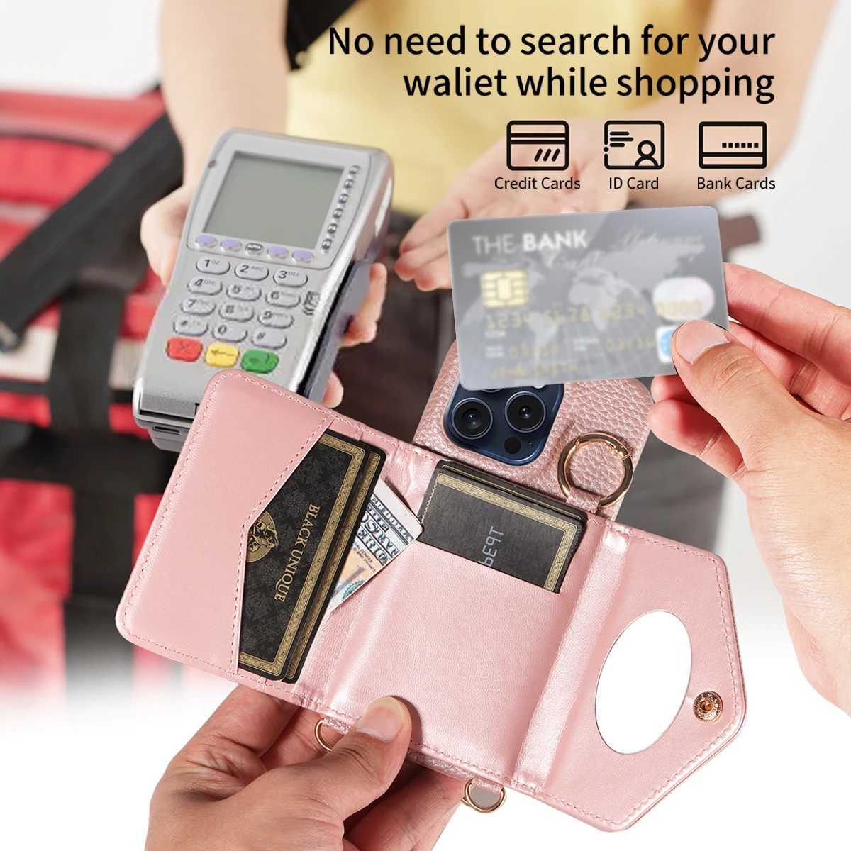 Leather Phone Case for GalaxyA52 A52S A53 A54 A72 A73 A91 M01core M13 Anti-Drop with Long Lanyard and Mirror Phone Cover J251202