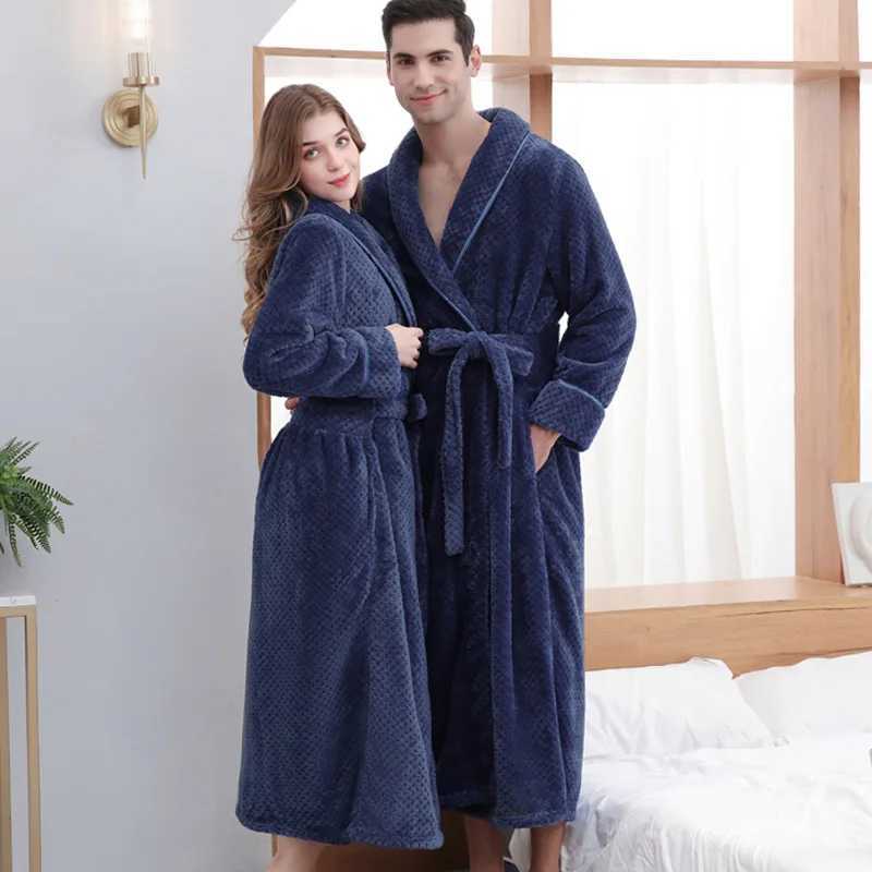 Thicken Flannel Couple Sleepwear Long Robe Autumn Winter Kimono Gown Bathrobe Men Homewear Loose Coral Fleece Loungewear Pajama C251202