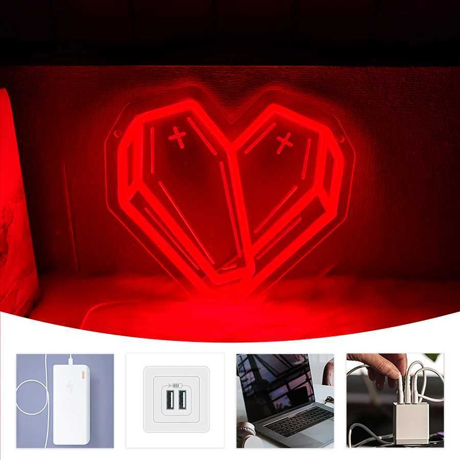 Halloween Neon Sign Red Coffin Led Luminous Icon 3D Sculpture Usb Powered Used For Room Horror Space Game Room Decor H251201