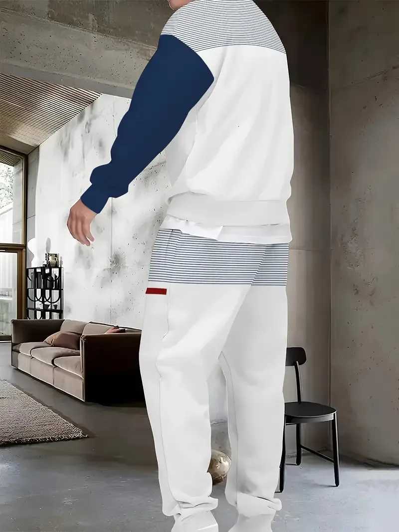 The new mens round-neck sweatshirt set for Spring and Autumn 2025 features a casual and comfortable 3D pattern print W251202