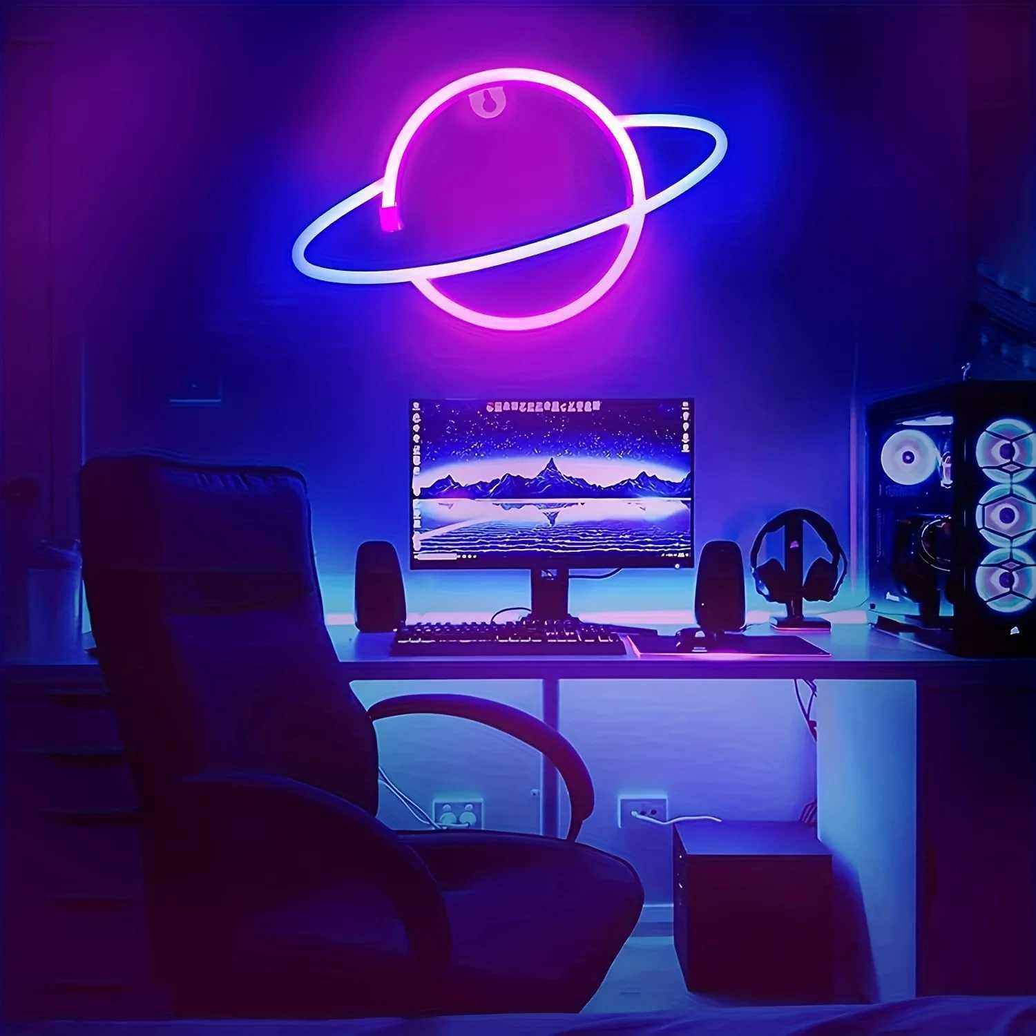 1Pc Planet Shape Neon LightUsb or Battery PoweredFor Game RoomBedroomPartyBirthday ArrangementGiftsBattery Not Included H251201