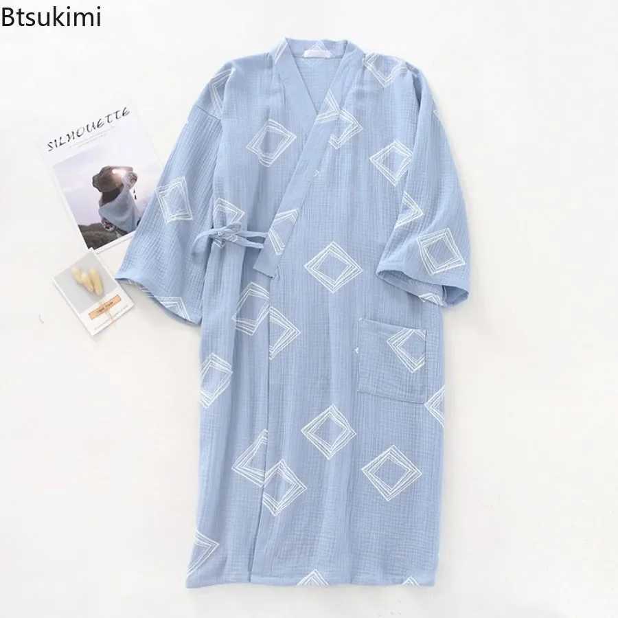 Mens Cotton Crepe Cloth Pajamas Robe Japanese Kimono Cardigan Sleepwear Print Homewear Two-layer Gauze Comfort Bathrobe for Men C251202