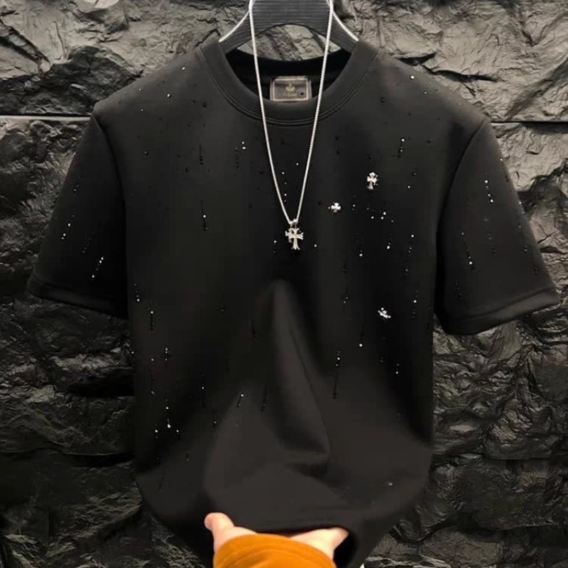 Designer luxury short-sleeved top, sporty and casual men's wear, Meteor embossed T-shirt, men's round-neck half-sleeved T-shirt, polo cedar