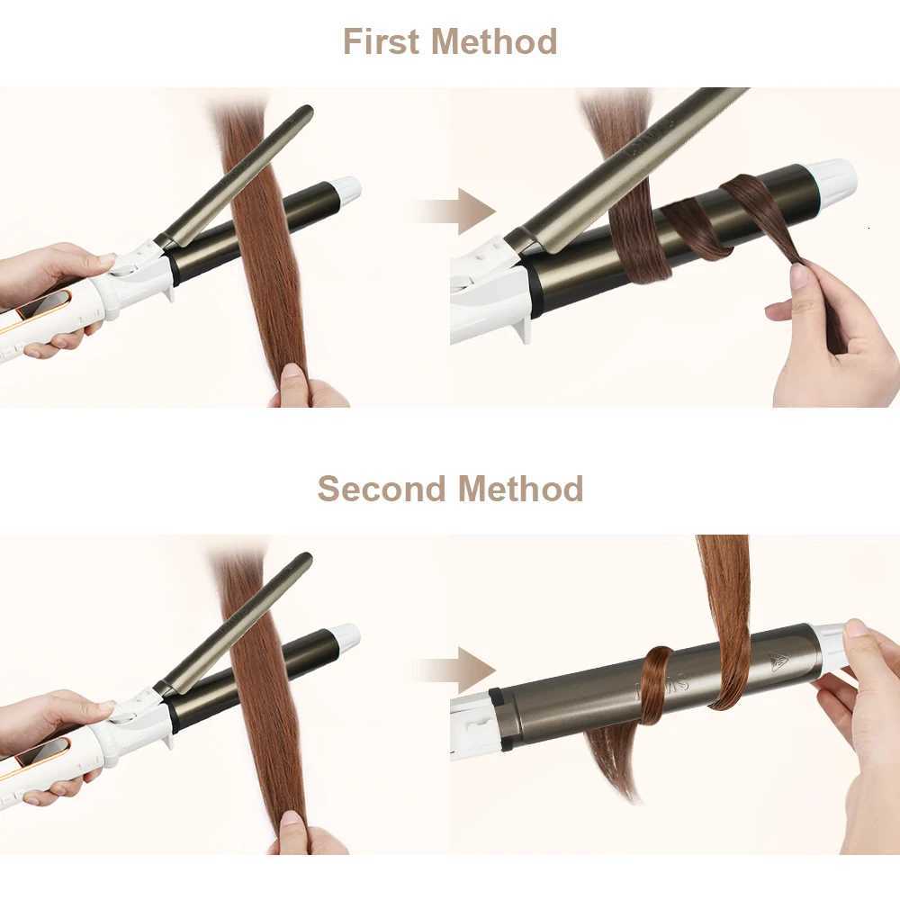 Ushow Curling Iron with Tourmaline Ceramic Technology and Digital Controls with Heat Resistant Silicone Mat C251202