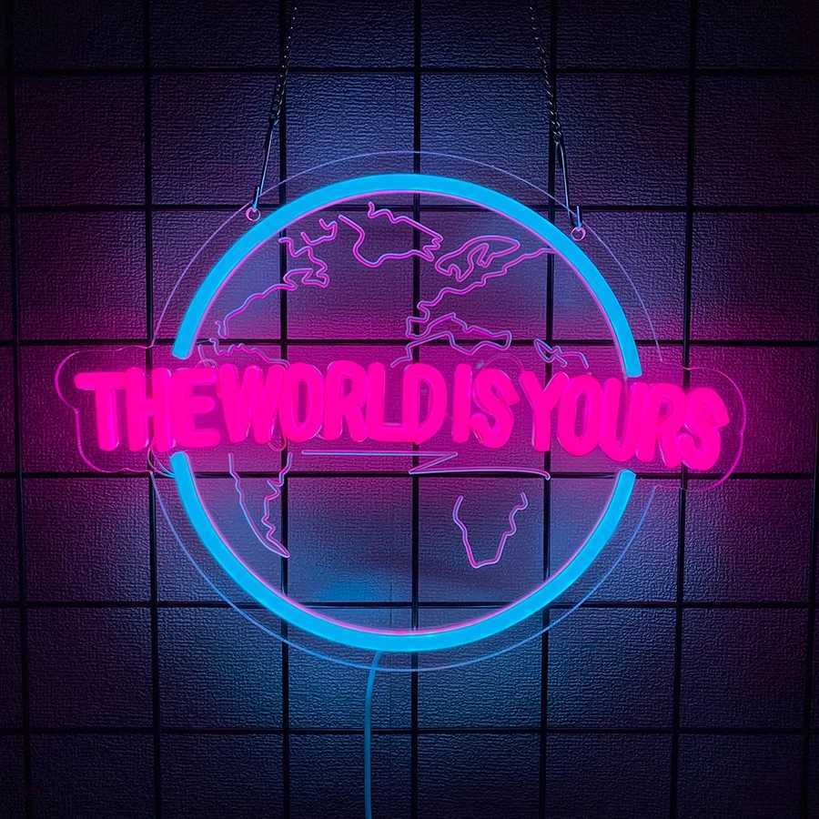 The World Is Yours Neon Sign Planet Led Icon Wall Decor Used For Home Coffee Shop Wedding Wall Lamp Birthday Christmas Gift H251201
