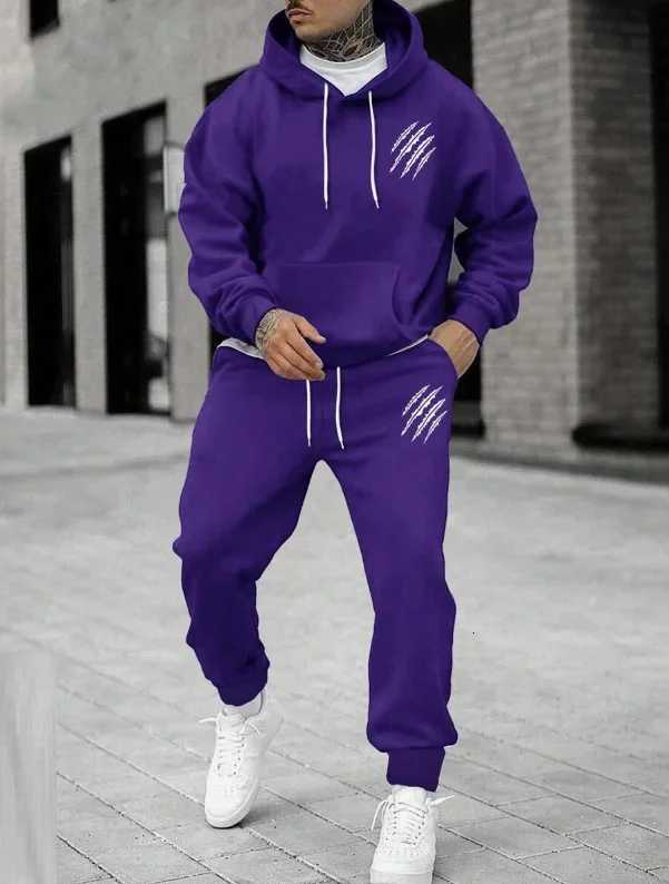 Mens and womens printed hooded sweatshirts and pants animal paw printed sportswear running autumn and winter casual fashion W251202