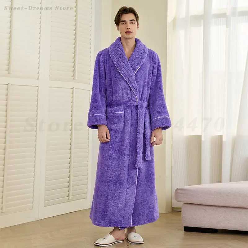 Mens Plus Size Robe Bathrobe Kimono Thickened Coral Fleece Sleepwear Autumn Winter New Nightgown Flannel Home Wear Nightwear C251202