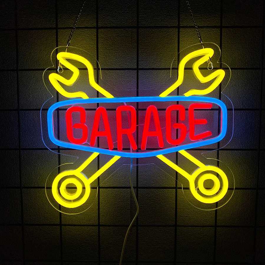 Garage Series Neon Signs Wrench Tool Icons Usb Powered Used For Car Repair Shops Parts Stores Clubs Bars Man Caves Decor H251201