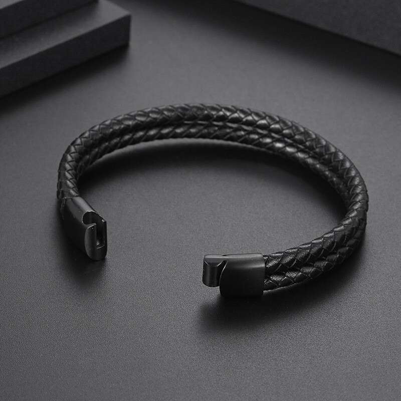 Cross-Border European and American Hot-Selling Retro Double-Layer Black Braided Leather Rope Men's Trendy Exquisite Bracelet Jewelry