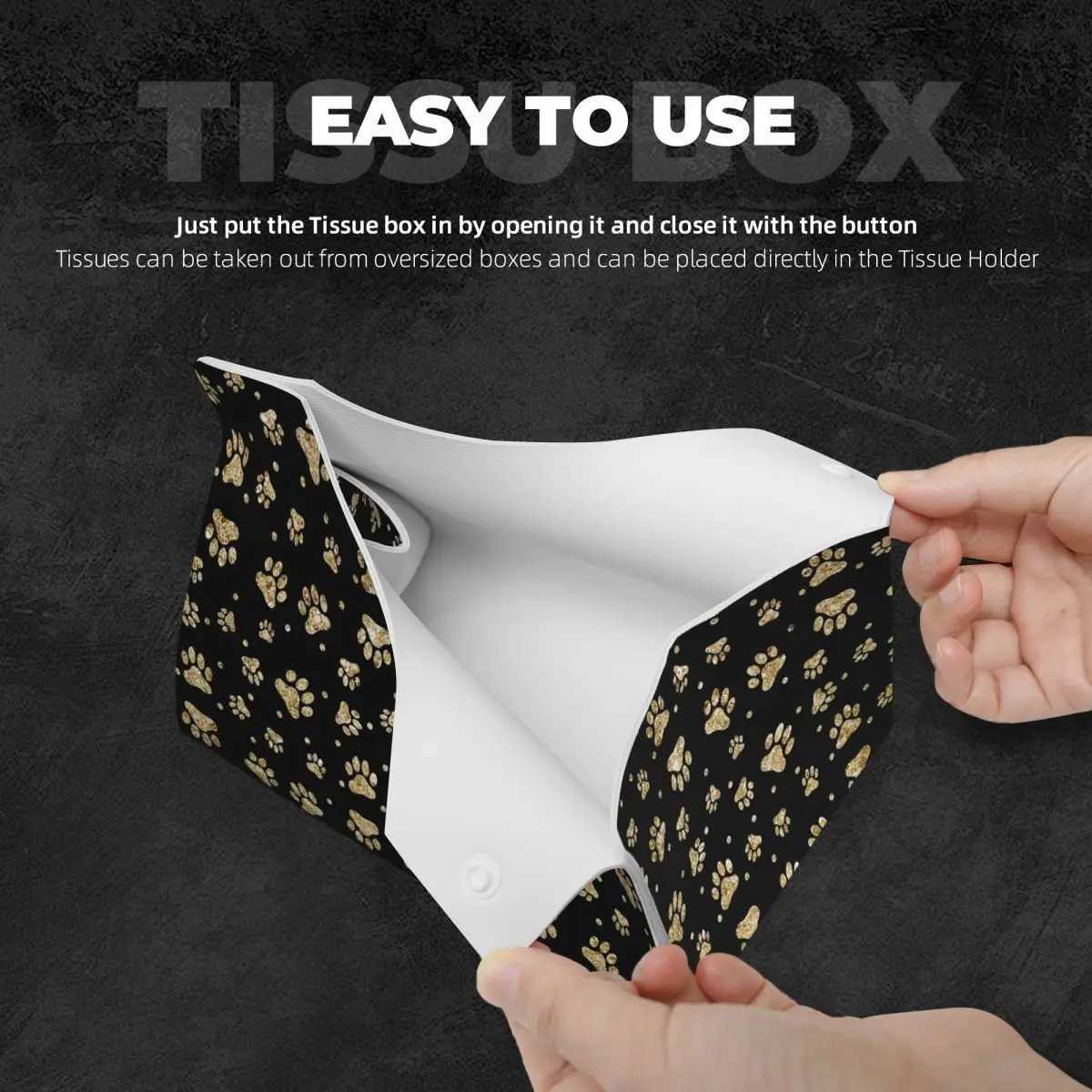 Cust Glitter Gold Dog Paw Tissue Box Cover for Bathro Car Lover Rectangar PU Leather Facial Tissue Box Holder H251201