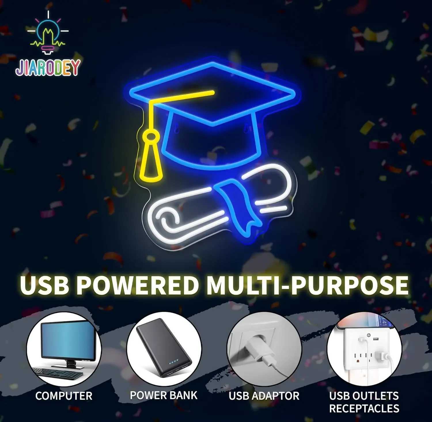 Graduation Cap Neon Sign USB Dimmable LED Neon Light Sign Wall Art Decoration for Classroom Bedroom Livingroom Bar Party Gifts H251201