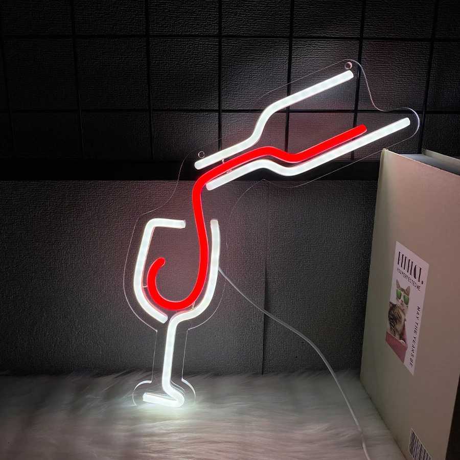 Red Wine Glass Led Neon Sign Hand-Made Pouring Icon Usb Powered Suitable For Restaurants Clubs Family Gatherings Bar Decor H251201