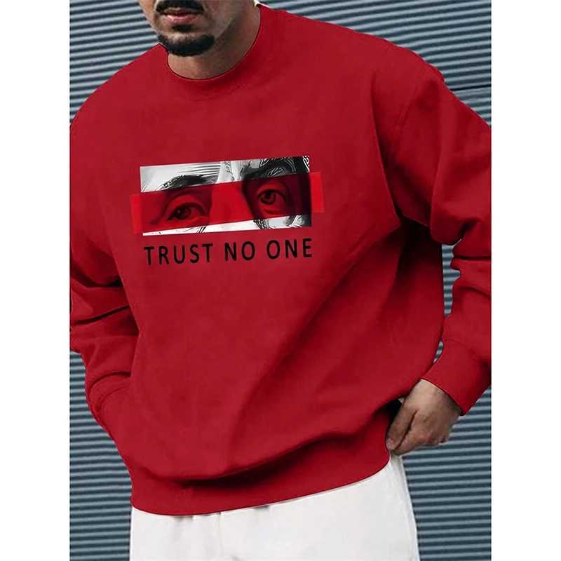 Trust No One Funny Sweatshirt Men Clothes Round Neck Pullover Hoodie Print Graphic Retro Street Solid Sweatshirts 2025 New Man J251203