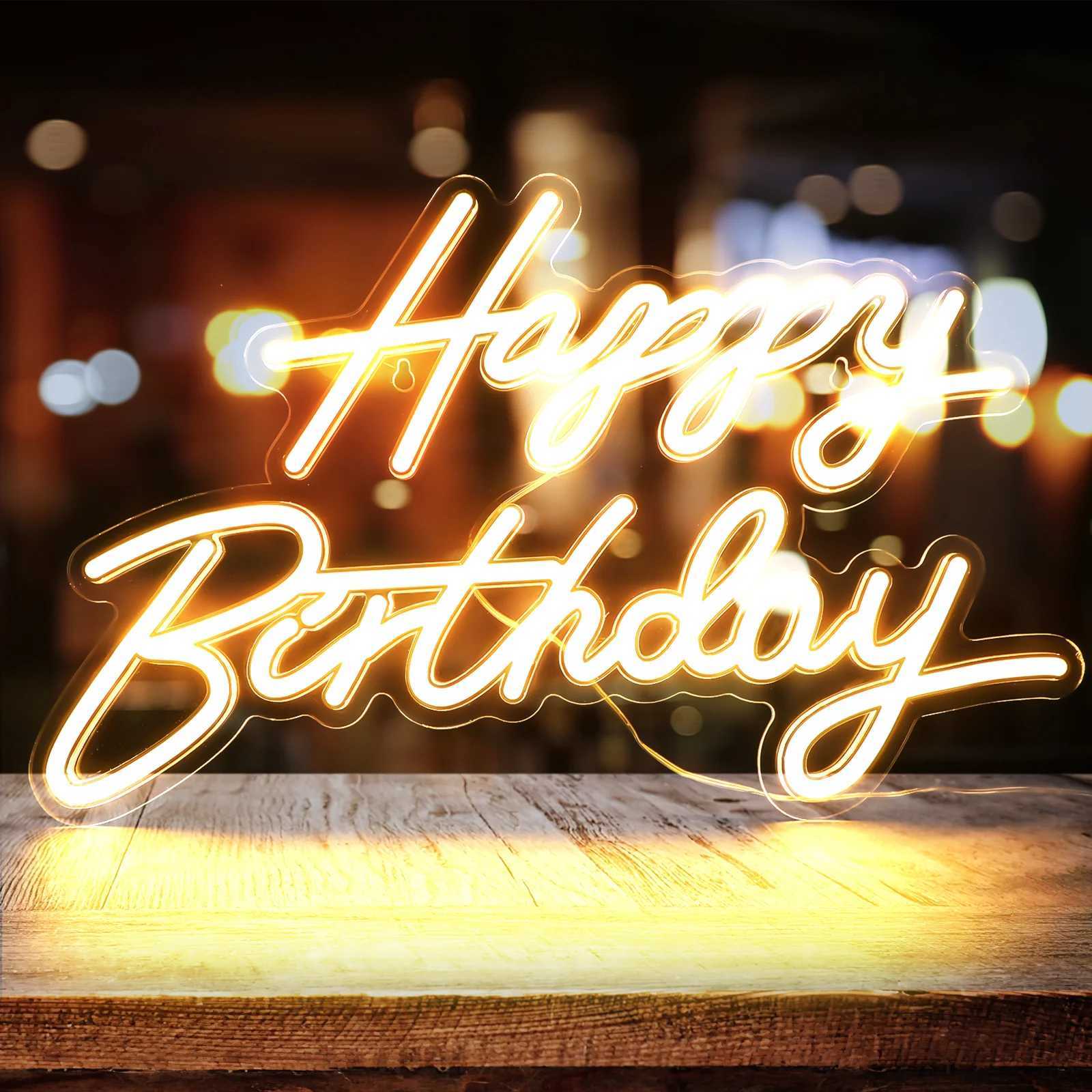 Happy Birthday Neon Sign LED USB Powered Warm LED Light Up Letters Neon Sign for Bedroom Party Wall Decoration H251201