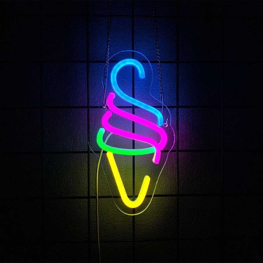 Ice Cream Led Neon Sign Food Icon Business Wall Lamp Usb Powered Used For Decor Of Cold Drinks Shops Restaurants And Cafes H251201