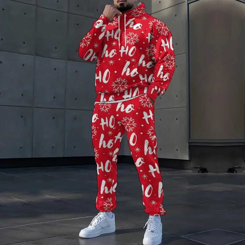 Vintage Christmas Pattern Printed Mens Outfits Long Sleeve Hoodie And Pants Tracksuits For Men Fashionable Loose Two Piece Sets W251202