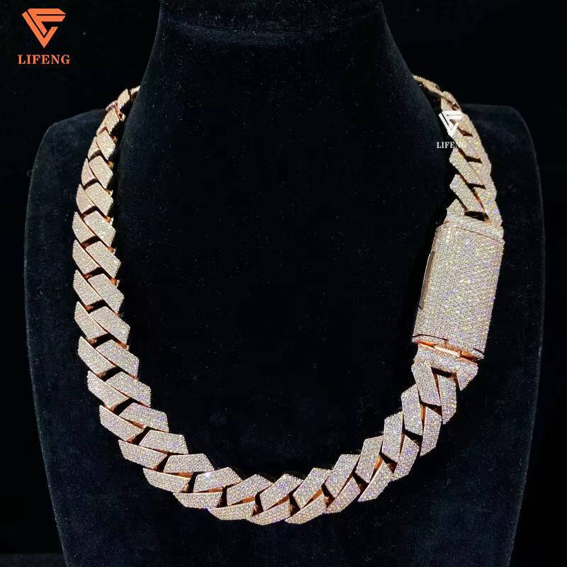 Moissanite Necklace Custom Lock 20mm Cuban Link Chain Ice Out Moissanite Chain Men Silver 925 Hiphop Cuban Link Necklace