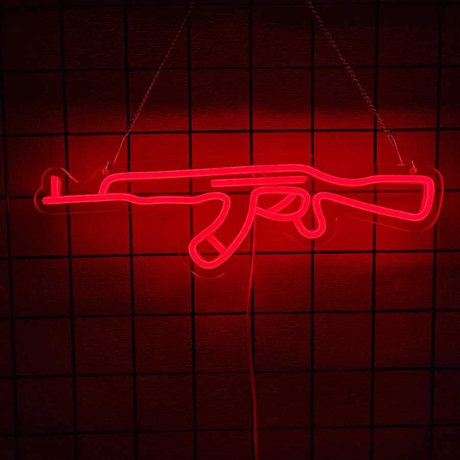 Shooting Game Series Neon SignLED Ak47 Gun Neon Light Usb Powered Used For BedroomGame RoomClubMan Cave Art Wall Decor H251201