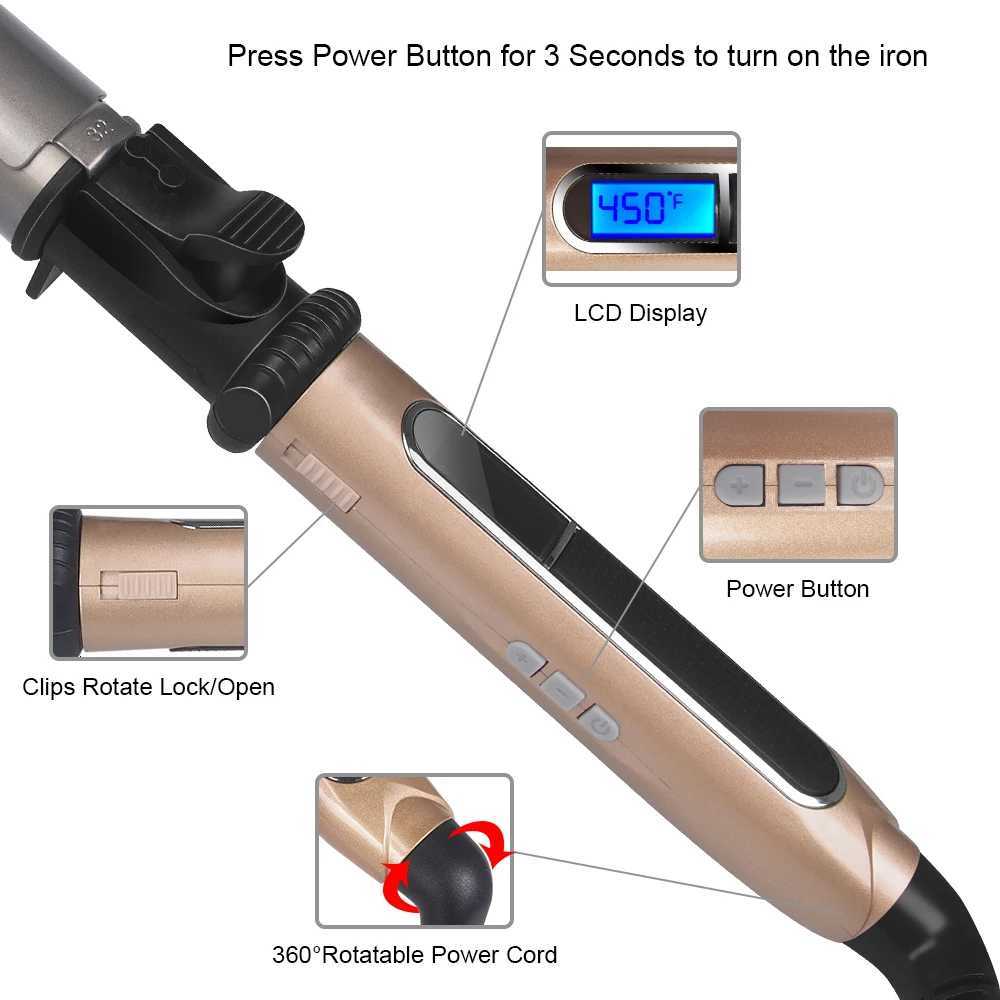 USHOW Curling Iron with Tourmaline Ceramic Technology and Digital Controls with Heat Resistant Silicone Mat 125 Inches C251202