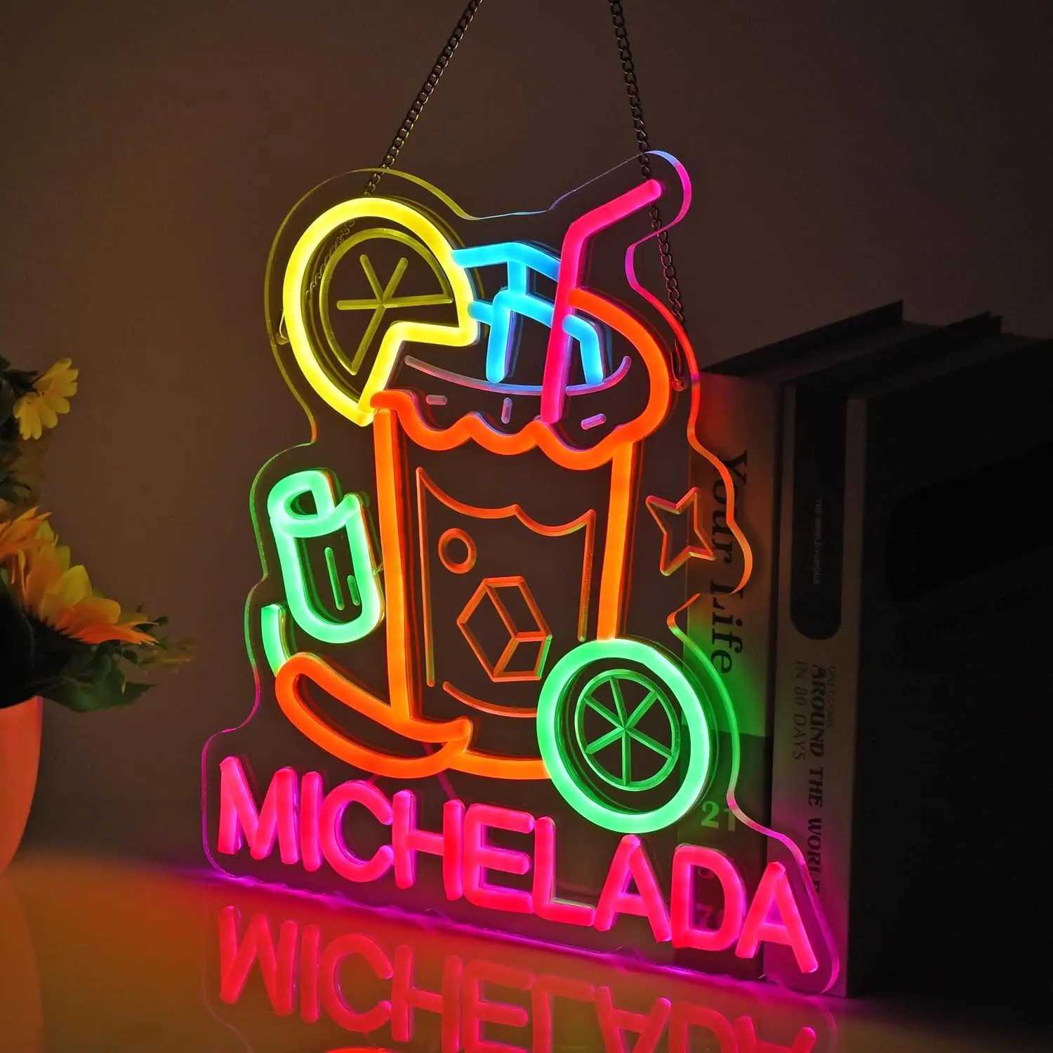 Michelada Neon Sign LED Cocktail Neon Lights Hanging for Mexican Restaurant Bar Man Cave Kitchen Party Home Decor USB Dimmable H251201