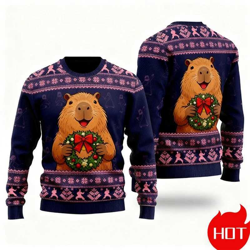 Cute Capybara Ugly Christmas Sweater For Men Women Festival Holiday Xmas Crewneck Sweatshirt 3d Print Men Christmas Sweatshirt J251203