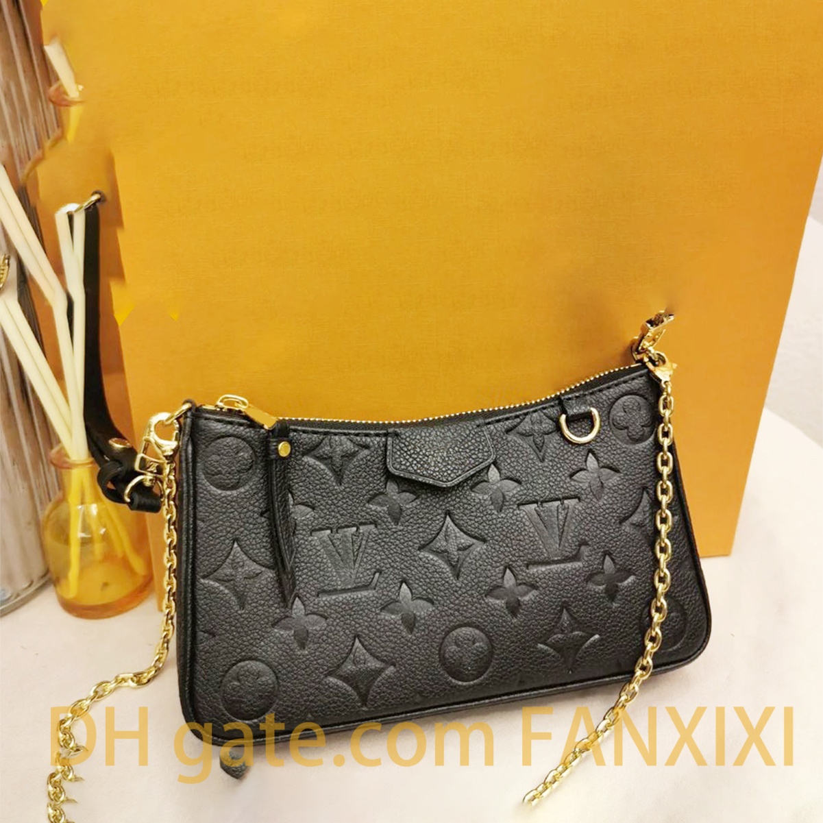 Easy Designer Bag Ladies Letter embossed Shoulder Bag Cowhide leather Luxury Bag High Quality Womens Handbag Purse Metal chain Crossbody Bag Black Classic Half Moon