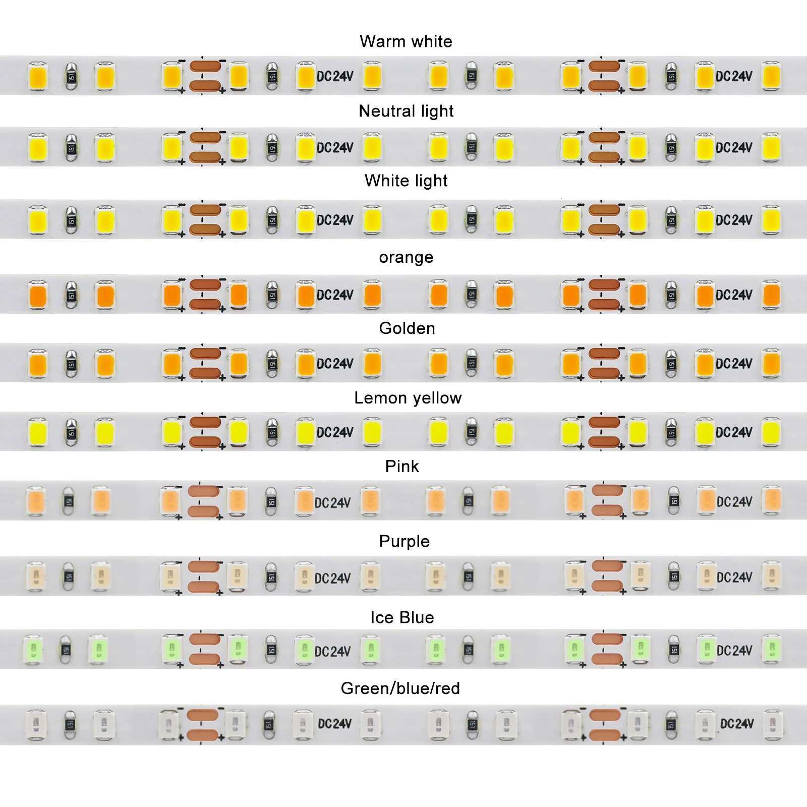 DC12V 24V LED Strip Light 2835 120Leds/m Flexible LED Tape 5mm 8mm PCB Red Green Blue Purple White Ribbon Rope Lamp 5m 10m H251201