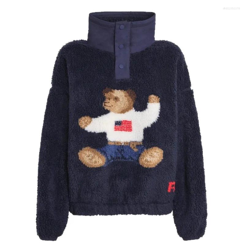 Women's Sweaters Autumn Winter Soft Cartoon Bear Lamb Jacket For Women Stand Neck Long Sleeve Loose Coat 2025 Lady Warm Thick Outwears
