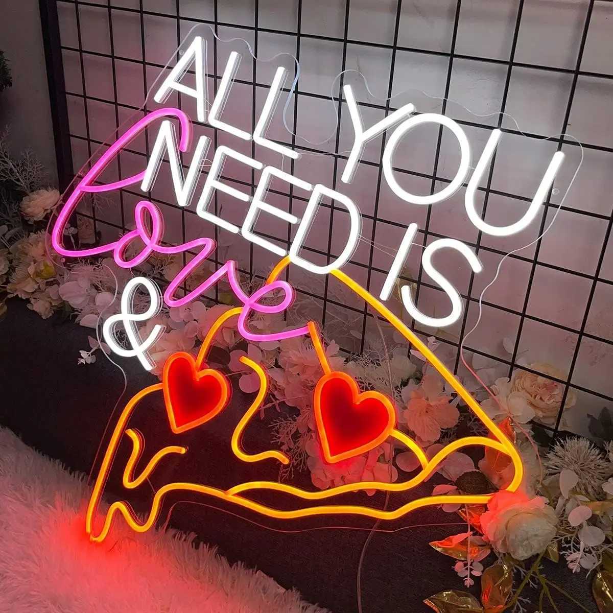 All You Need Is Love Pizza USB Powered Led Neon Sign Dimmable Neon Light Wall Decor For Room Decor Office Party Birthday Gift H251201