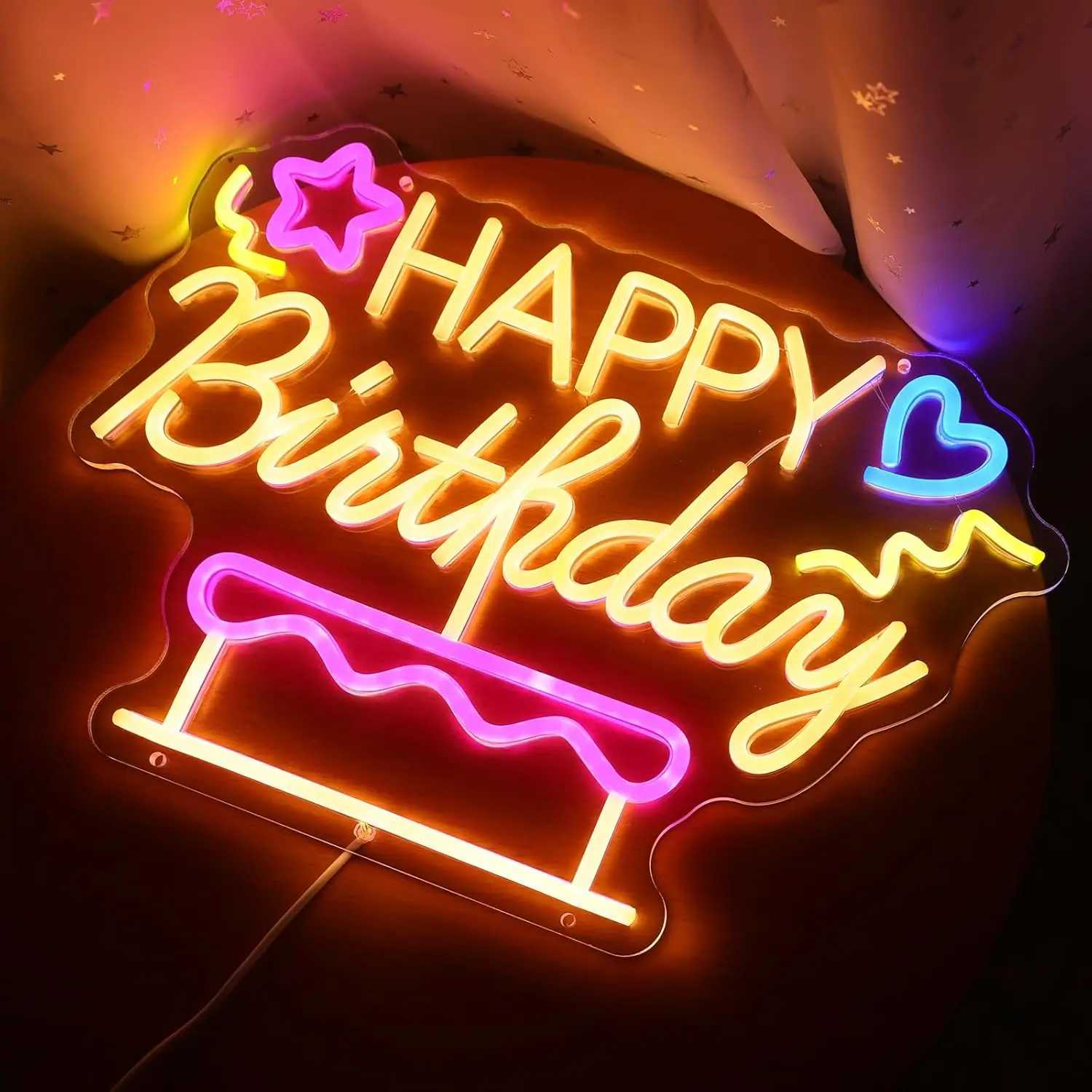 Happy Birthday LED Neon Sign for Wall Decor USB Powered Light Up Backdrop Sign for Home Birthday Party Room Wedding Advertising H251201