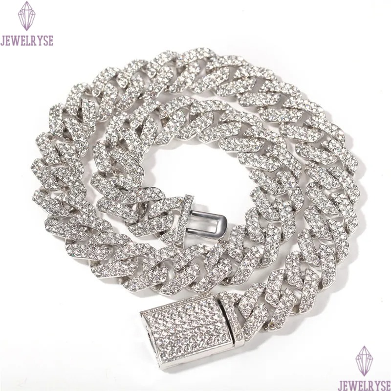 18mm cuban link chain mens necklace designer jewelry gold chain for man party Hip Hop Diamond Iced Out Chains AAA Austrian Rhinestone Silver Necklaces