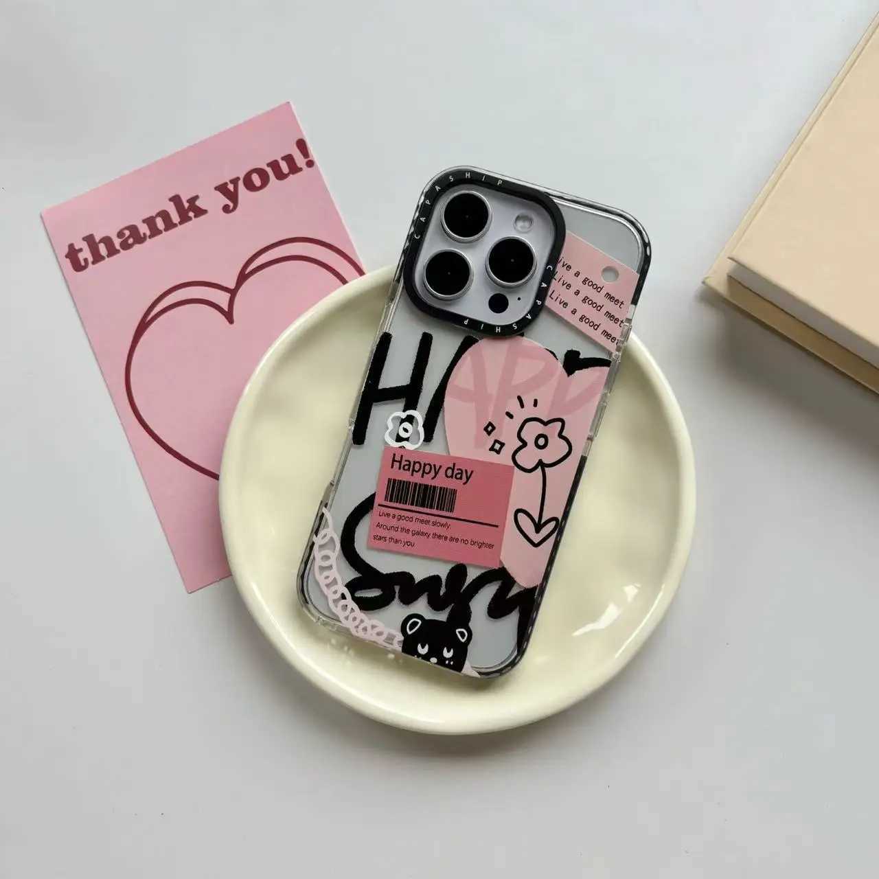Exquisite Heart Shaped Alphabet Line Flower Graffiti Cartoon Transparent Cover Case for iPhone 12 13 14 15 16 17 Pro Max Air J251202