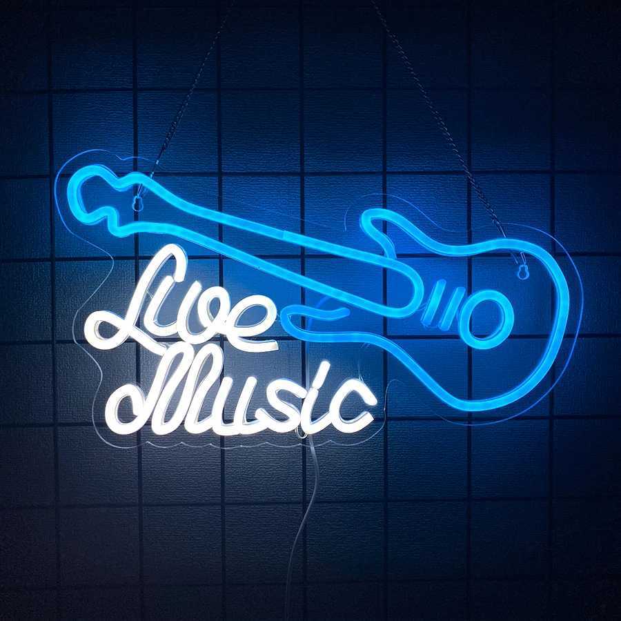 Rock N Rolled Neon Sign Music Guitar Icon Used For Bedroom Music Studio Recording Studio Bar Concert Man Cave Decor H251201