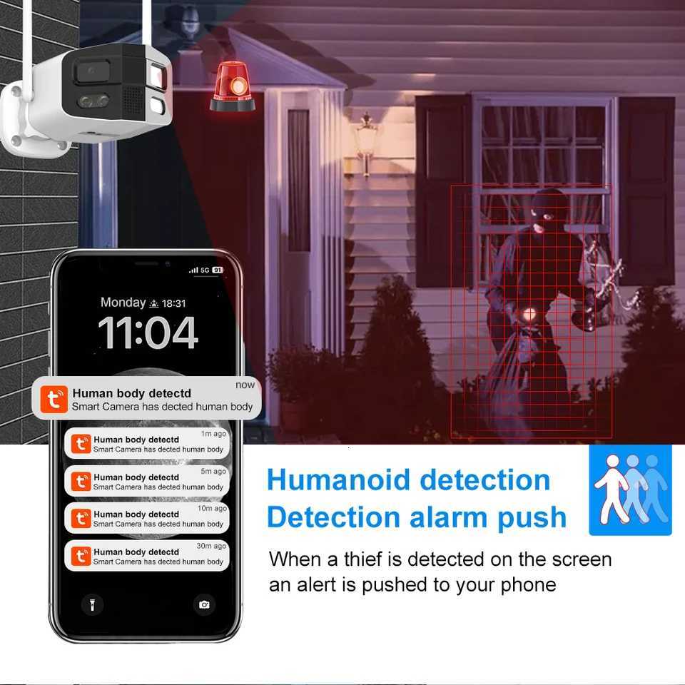 Tuya Smart 8MP Dual-Lens Large wide 180Security Outdoor WiFi Camera With Color Night Vision Siren 2-Way Talk Waterproof IP Cam C251202