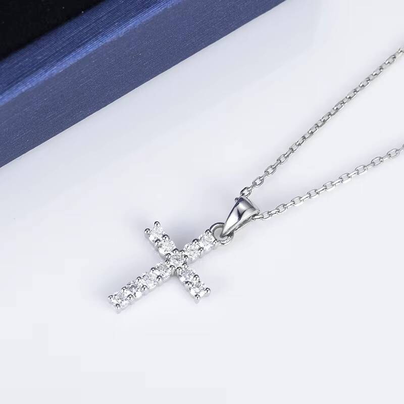 Messi Jewelry Custom Necklace Jewelry MSN-579 14K White Gold Cross Pendant Lab Grown Diamond Necklace