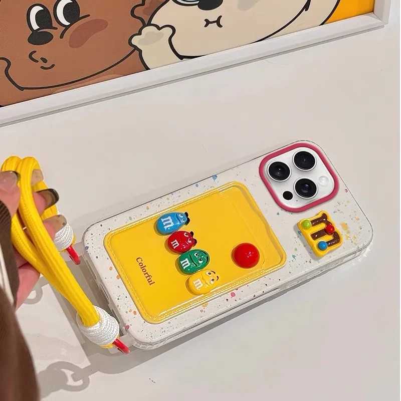 Kawaii 3D Candy Beans for iPhone 16 Plus 15 Pro Max 11 12 13 Mini XS XR 7 8 SE Card Holder Cartoon Soft Phone Case With Lanyard J251202
