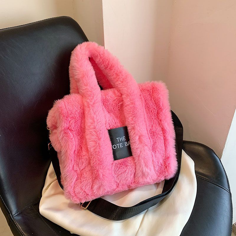 Winter Faux Fur Plush Tote Women's Letter Designer Large Capacity Handbag Tote Shoulder Bag Female Satchel Bags Bolsas