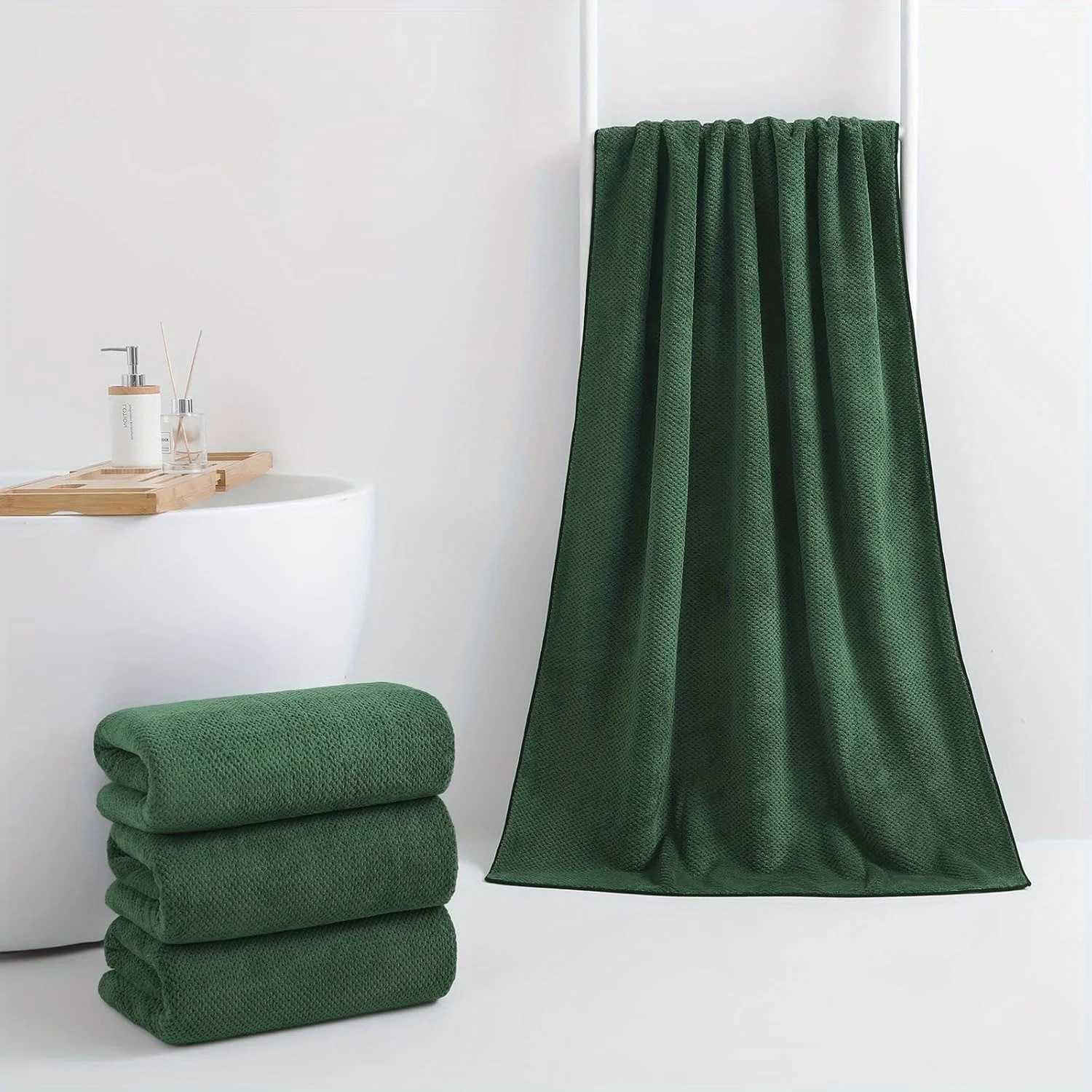 Large Size Dark Green Coral Fleece Pineapple Pattern Bath Towel Set Household Bath Towel Set Absorbent and Soft Bath Towel Set Y251202
