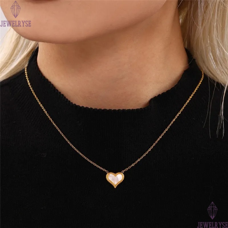 new autumn and winter heart designer necklace for woman stainless steel natural fritillary pendant gold necklaces choker daily outfit jewelry birthday