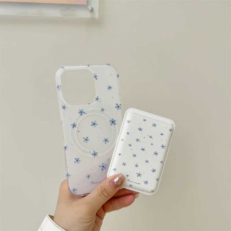 Korean Ins Flower Magnetic Stand Phone Case For iPhone 16 Pro 15 14 13 Pro Max Cover with Card Holder Cute Cases Funda J251202