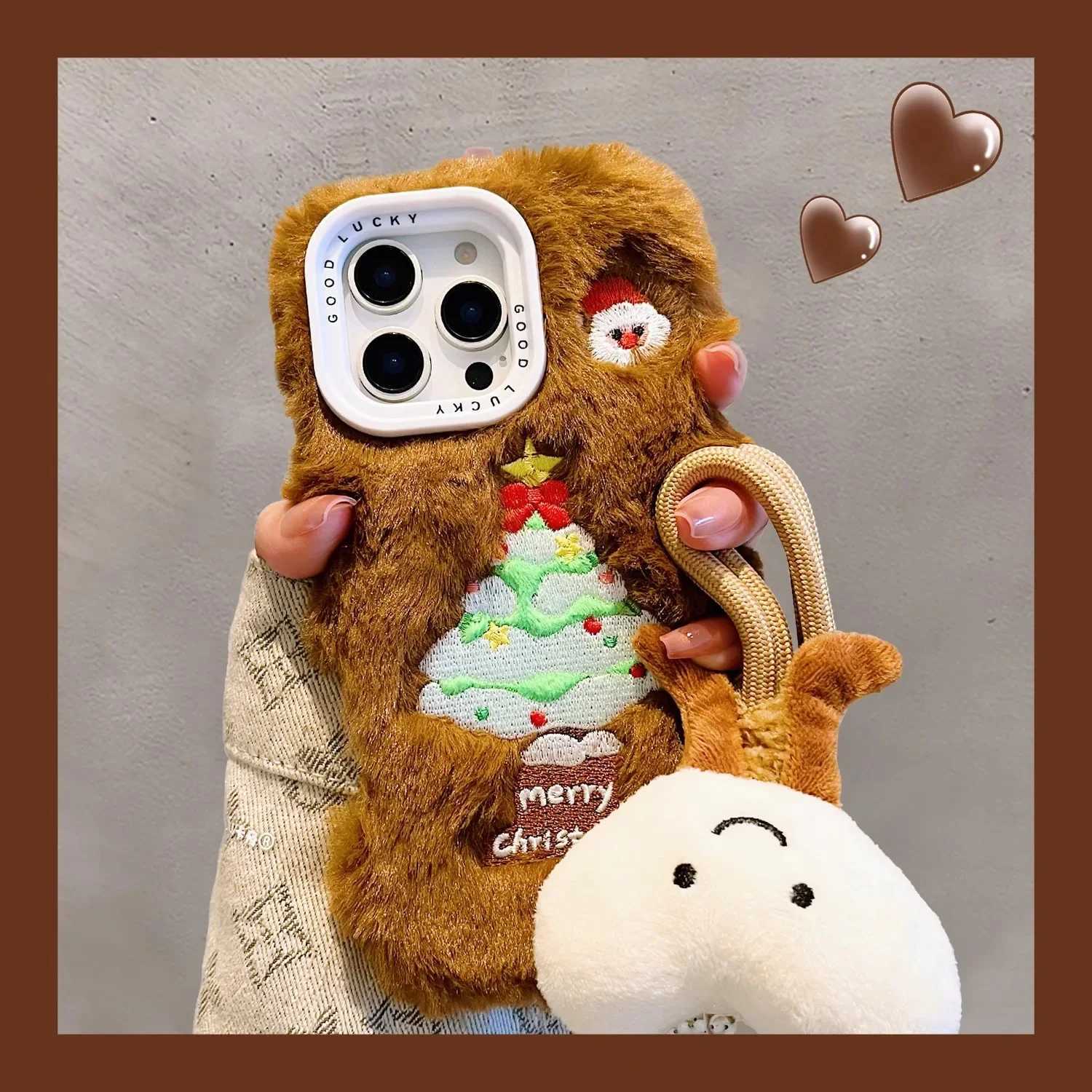Christmas Autumn Winter Warm Plush Phone Case For iPhone 16 15 14 13 Pro Solid Color Furry Fluffy Shockproof Protective Cover J251202