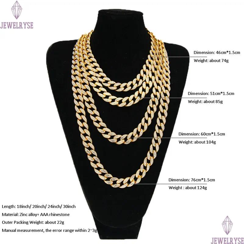 Hip Hop Iced Out Tennis Chain Mens 15mm Cuban Link Necklace Bracelet Diamond Designer Necklaces Jewelry For Women Party Gold Silver Bracelets Chains C