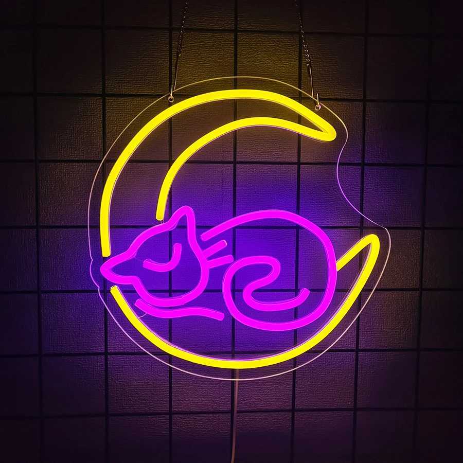 Cartoon Series Neon Signs Moon And Cat Led Aesthetic Icons Usb Powered Used For Room Home Game Room Pet Shop Decor H251201