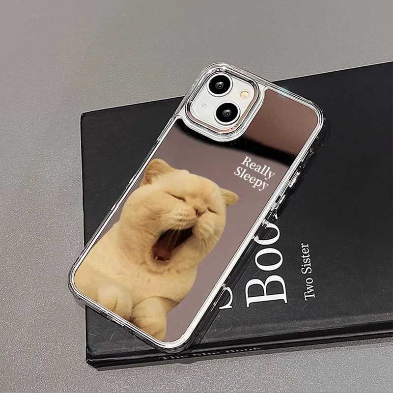 Cute Cat Pattern Mirror Phone Case For iPhone 17 14 Pro Max 16 15 12 13 11 XR XS Max Case Make up Mirror Hard Back Cover Bumper J251202