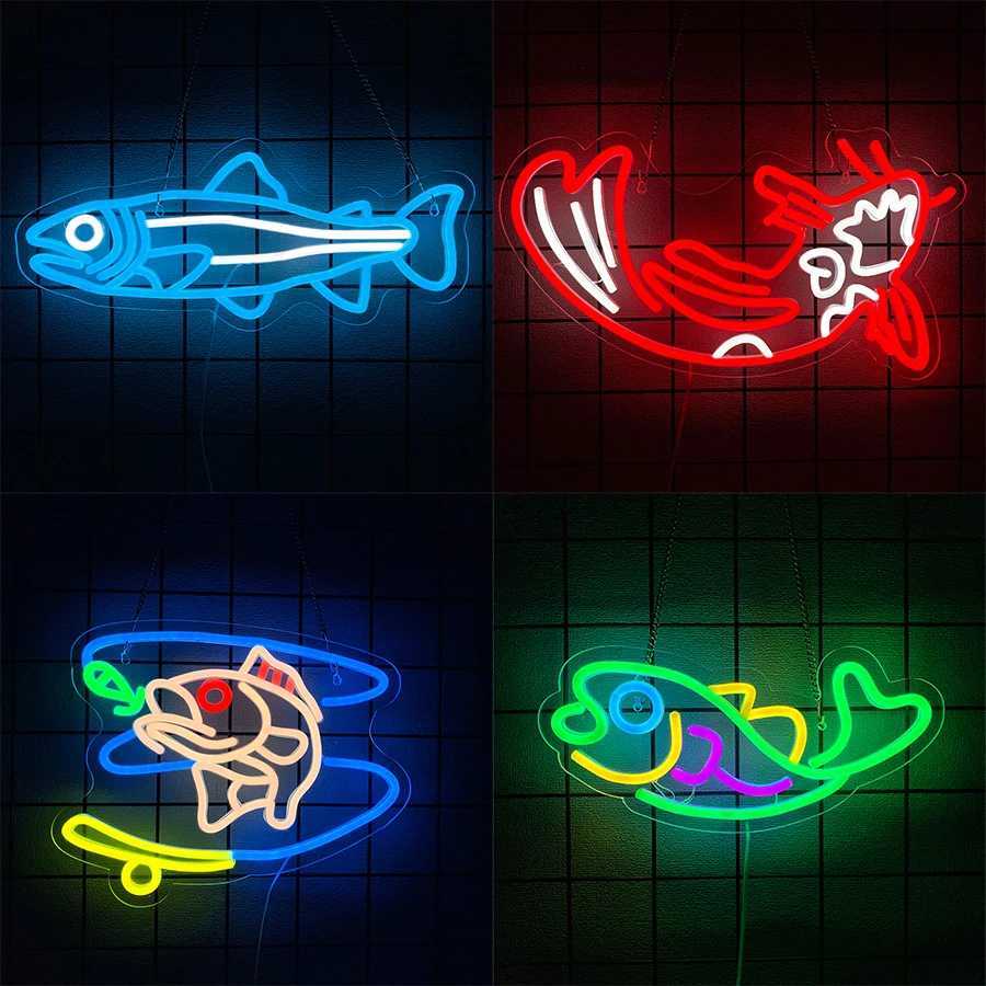 Fish Neon Sign Wall Business Decor Usb Powered Suitable For Clubs Shops Fishing Equipment Stores Man Cave Wall Lamps H251201