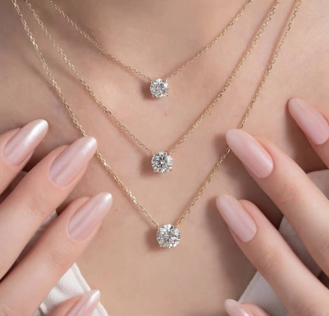 Custom 14K 18K Gold Diamond Necklaces 1ct 15ct 2ct IGI Certificate Round Cut Necklace Lab Grown Diamond Pendant