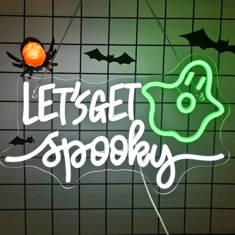 Lets Get Spooky Neon Sign 5V Led Lights Halloween Party Light Up Signs Game Bedroom Home Bar Club Decoration Lamp H251201