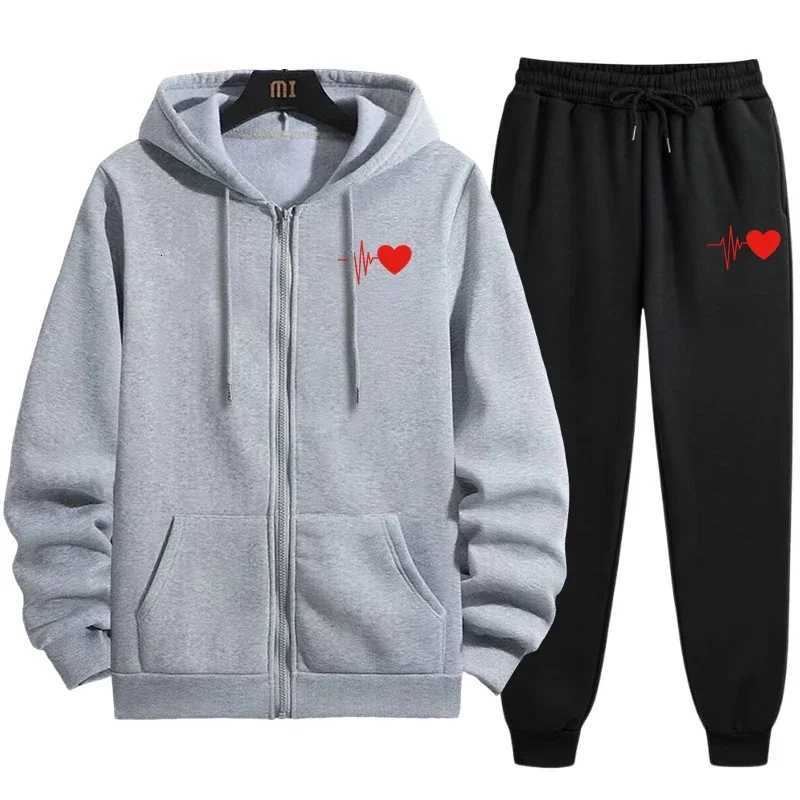 Mens set sports hooded sweatshirt black sweatpants autumn and winter casual sports zipper hooded sweatshirt jogging set W251202