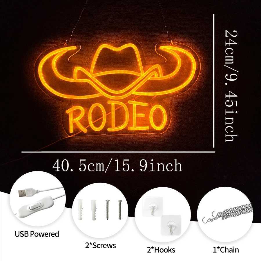 Rodeo Neon Sign Western Cowboy Hat Longhorn Led Icon Usb Powered Used For Bedroom Bar Party Game Room DecorEasy To Hang H251201